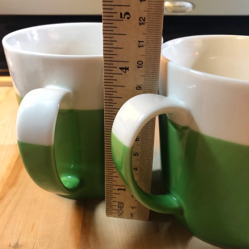 Crate and Barrel Coffee Mug Two Toned Spilt Design Green SET OF 2
